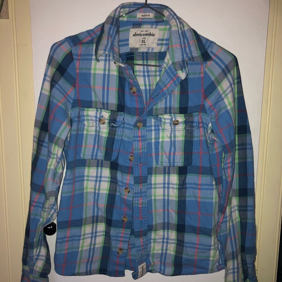 Abercrombie and Fitch blue plaid button up shirt - Picture 1 of 5